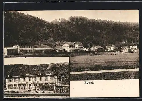 AK Eyach / Württ., Gebäude Eyach-Sprudel, Ortspanorama