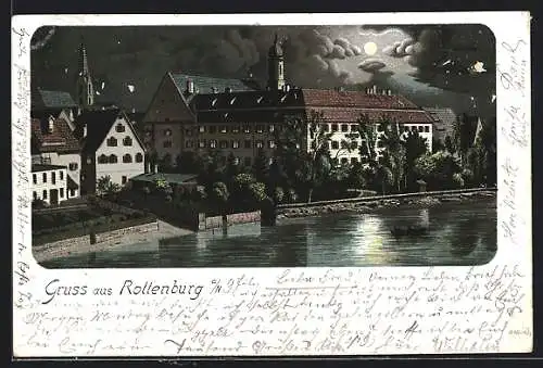 Lithographie Rottenburg a. N., Uferpartie