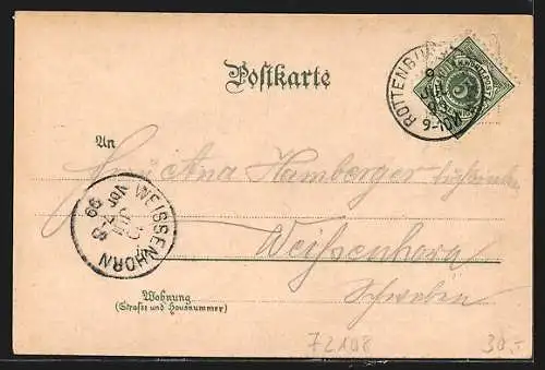 Lithographie Rottenburg a. N., Uferpartie