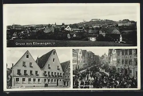 AK Ellwangen /J., Gasthof zum Weissen Ochsen, Langestrasse, Markttag, Ortsansicht