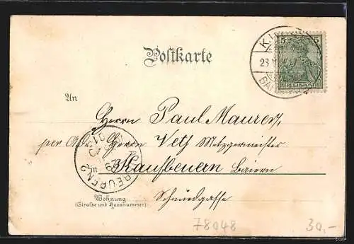 Lithographie Villingen /Bad. Schwarzwald, Benedictiner-Kirche, Neue Turnhalle, Turnvater Jahn