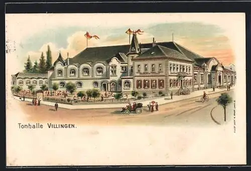 Lithographie Villingen / Baden, Restaurant Tonhalle mit Garten
