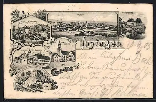 Lithographie Hayingen, Rathaus, Bildhauerei, Stadtkirche