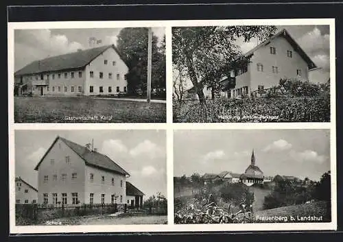 AK Frauenberg b. Landshut, Gastwirtschaft Kargl, Handlung v. Anton Paringer, Schule