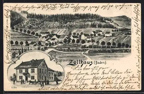 Lithographie Zollhaus /Baden, Gasthof zum Adler, Teilansicht