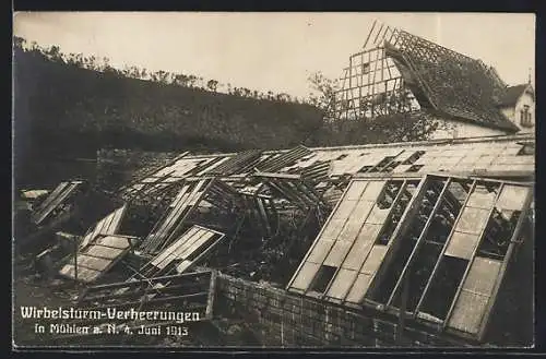 AK Mühlen / Neckar, Verheerungen nach dem Wirbelsturm 1913