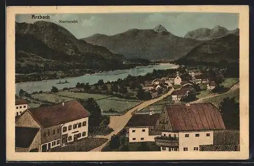 Künstler-AK sign. Hans Pernat: Arzbach / Bad Tölz, Panorama mit Kramerwirt