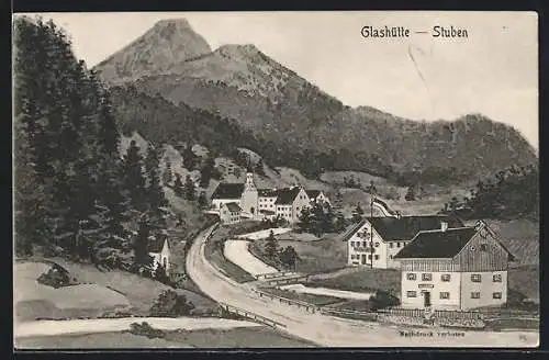 AK Glashütte / Tegernsee, Panorama mit Kirche und Stuben