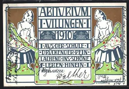 Künstler-AK Villingen / Baden, Abiturium 1910, Frauen mit Girlande, Absolvia