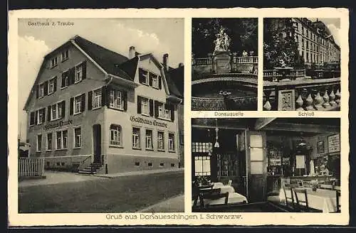 AK Donaueschingen i. Schwarzw., Gasthaus zur Traube, Innenansicht, Donauquelle