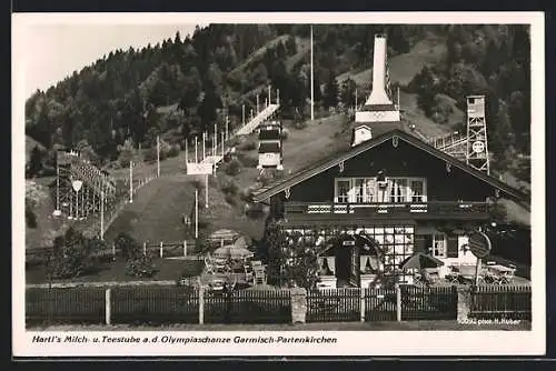 AK Garmsich-Partenkirchen, Gasthaus Hartl`s Milch- und Teestube a. d. Olympiaschanze