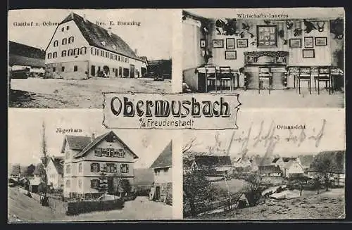 AK Obermusbach o. a. Freudenstadt, Gasthof z. Ochsen, Jägerhaus, Wirtschafts-Inneres