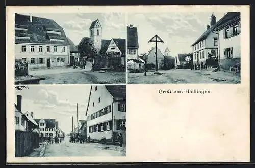 AK Hailfingen, Strassenpartie mit Wohnhäusern, Rathaus