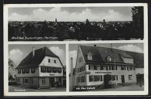 AK Kusterdingen / Reutlingen, Totalansicht, Rathaus, Gasthaus u. Bäckerei zum Rössle