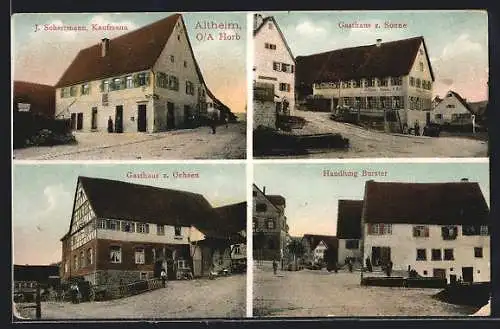 AK Altheim O.-A. Horb, Gasthaus z. Sonne, Handlung BUrster, Kaufmann J. Scherrmann