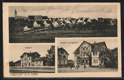 AK Hochdorf O.-A. Horb, Gasthof zum Bahnhof, Ortsansicht