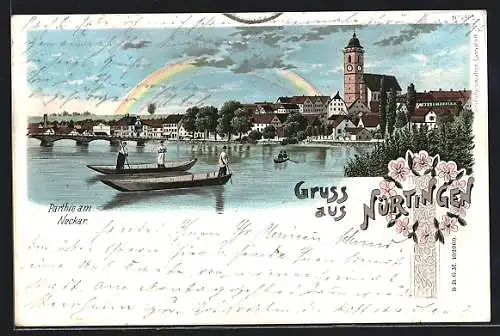 AK Nürtingen, Parthie am Neckar mit Blick auf die Stadt