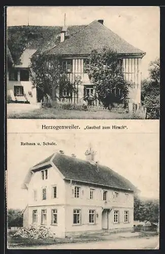 AK Herzogenweiler, Gasthof zum Hirsch, Rathaus u. Schule
