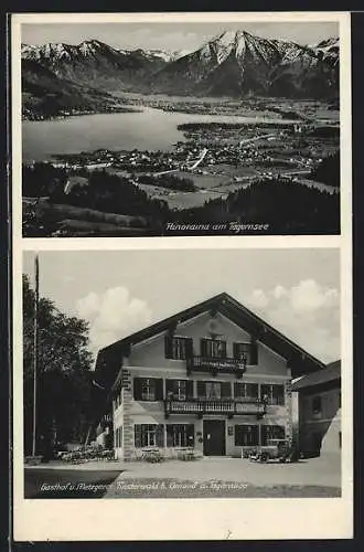 AK Gmund, Panorama mit Tegernsee, Gasthaus & Metzgerei Finsterwald