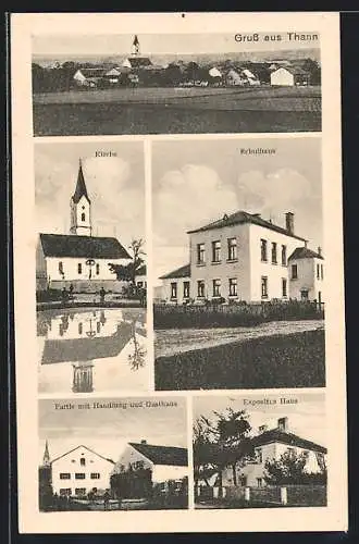 AK Thann / Riedenburg, Partie mit Handlung und Gasthaus, Expositions Haus, Kirche