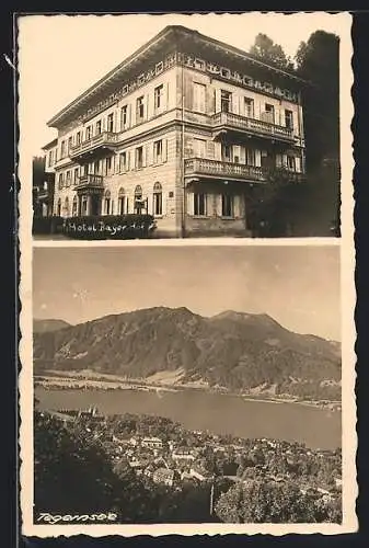 AK Tegernsee, Hotel Bayer. Hof, Seeansicht aus der Vogelschau