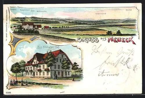 Lithographie Neueck / Furtwangen, Gasthaus zum Freiburger-Hof, Stauberg, Aussichtsturm, Hotel, Belchenspitz