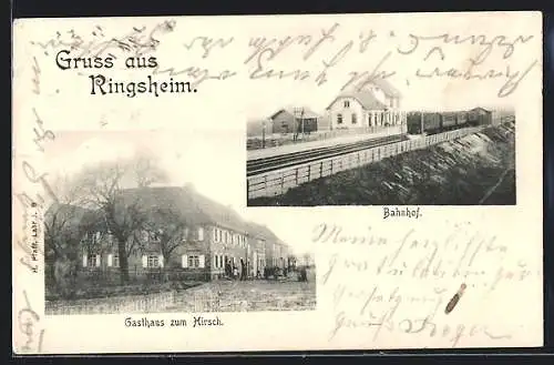AK Ringsheim, Bahnhof, Gasthaus zum Hirsch