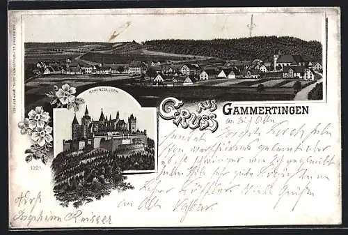 Lithographie Gammertingen, Schloss Hohenzollern, Ortsansicht
