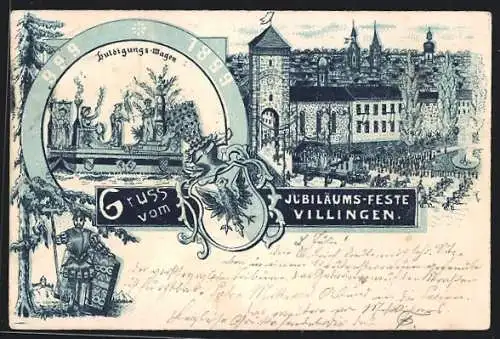 Lithographie Villingen / Baden, Jubiläums-Fest 1899, Huldigungs-Wagen