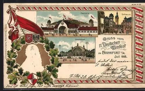 Lithographie Frankfurt a. M., 11. Deutsches Turnfest 1908, Festhalle