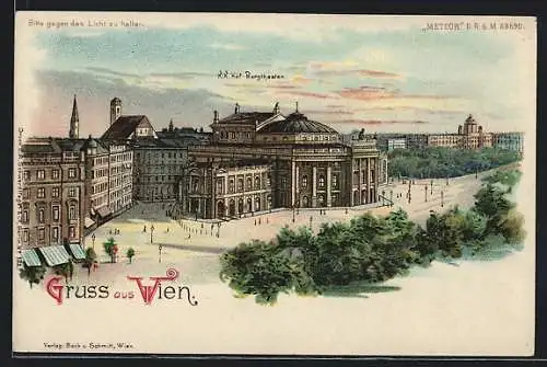 Lithographie Wien, K. K. Hof-Burgtheater, Halt gegen das Licht: Vollmond