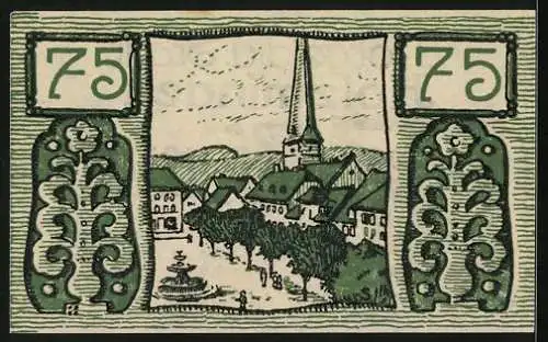 Notgeld Holzminden, 75 Pfennig, Brunnen und Kirche