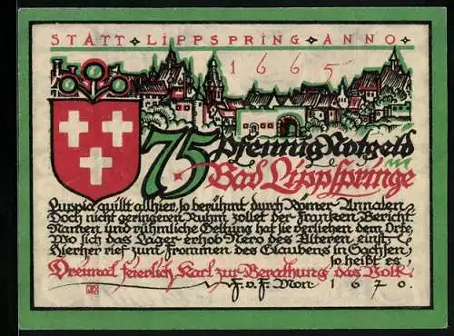 Notgeld Lippspringe 1921, 75 Pfennig, Die Sachsentaufe Karls des Grossen