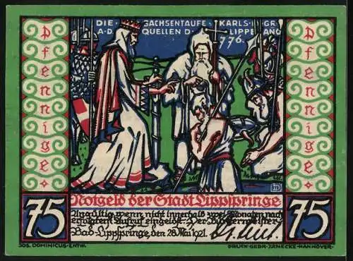 Notgeld Lippspringe 1921, 75 Pfennig, Die Sachsentaufe Karls des Grossen