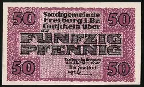 Notgeld Freiburg i. Br. 1920, 50 Pfennig, Versammlung am Rathaus