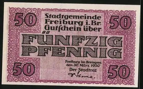 Notgeld Freiburg i. Br. 1920, 50 Pfennig, Das Münster