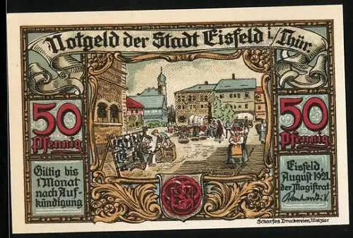 Notgeld Eisfeld i. Thür. 1921, 50 Pfennig, Herstellung von Briketts aus Lohkäs