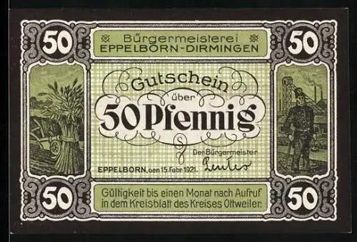 Notgeld Eppelborn-Dirmingen 1921, 50 Pfennig, Die Kaisereiche