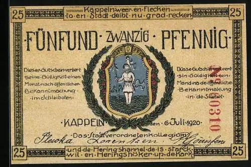 Notgeld Kappeln 1920, 25 Pfennig, Preussen gehen über die Schlei