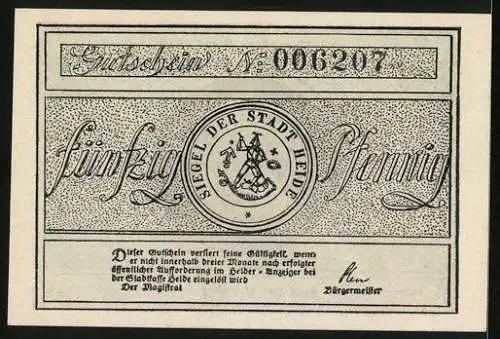 Notgeld Heide, 50 Pfennig, Konterfei von Klaus Groth