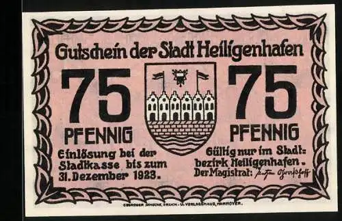 Notgeld Heiligenhafen, 75 Pfennig, Das alte Rathaus