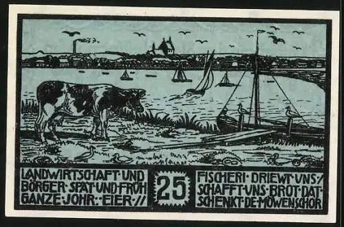 Notgeld Heiligenhafen, 25 Pfennig, Weidende Kuh am Wasser
