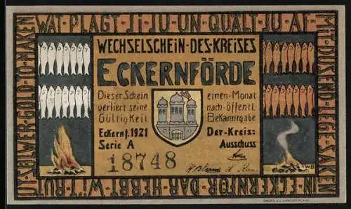 Notgeld Eckernförde 1921, 50 Pfennig, Das Räuchern von Fischen