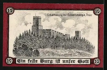 Notgeld Eckartsberga /Thür. 1921, 10 Pfennig, Die Eckartsburg