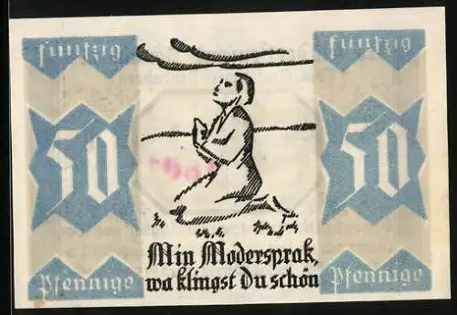 Notgeld Bönningstedt, 50 Pfennig, Frau betet auf den Knien