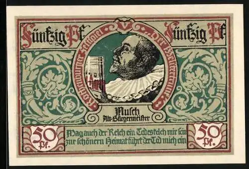 Notgeld Rothenburg ob der Tauber 1921, 50 Pfennig, Alt-Bürgermeister Musch