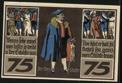 Notgeld Rothenburg o. T. 1921, 75 Pfennig, Schäfer mit seiner Herde, Der Ober-Schäfer