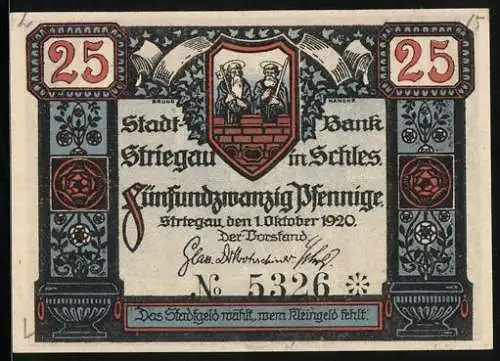 Notgeld Striegau in Schles. 1920, 25 Pfennig, Eine Marktszene