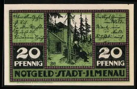 Notgeld Ilmenau 1921, 20 Pfennig, Goethe sitzt am Forsthaus