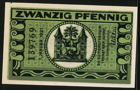 Notgeld Ilmenau 1921, 20 Pfennig, Goethe sitzt am Forsthaus